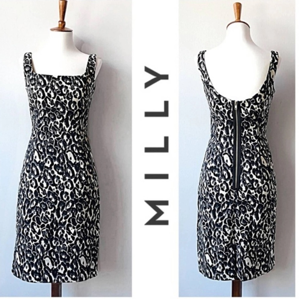 Milly Leopard Print Black & White Sheath Dress